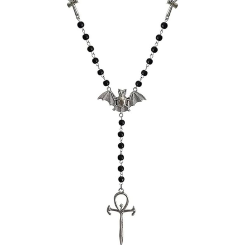 Silver and Black Ankh Necklace